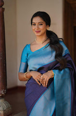 Admirable Navy Blue Soft Silk Saree With Extraordinary Blouse Piece - Colorful Saree