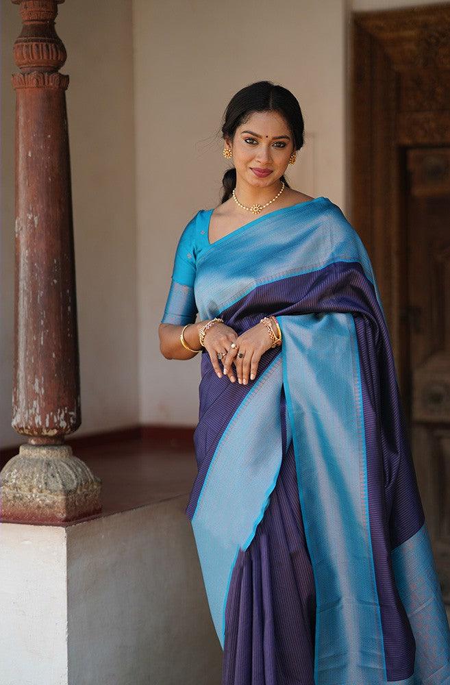 Admirable Navy Blue Soft Silk Saree With Extraordinary Blouse Piece - Colorful Saree