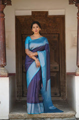 Admirable Navy Blue Soft Silk Saree With Extraordinary Blouse Piece - Colorful Saree