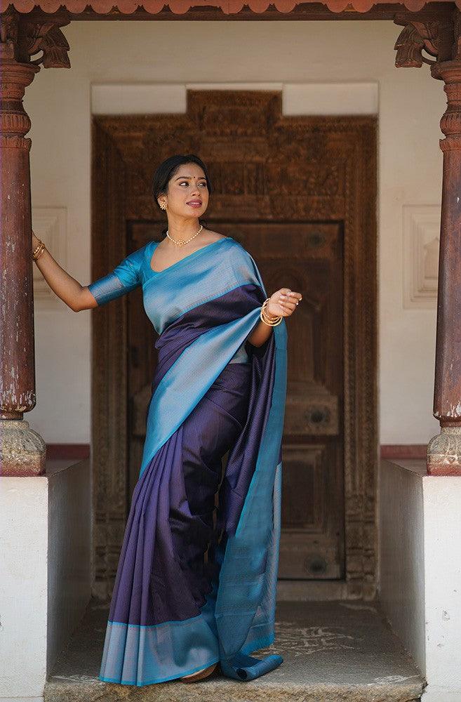 Admirable Navy Blue Soft Silk Saree With Extraordinary Blouse Piece - Colorful Saree