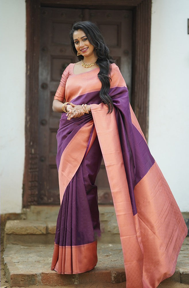 Brood Purple Soft Silk Saree With Wonderful Blouse Piece - Colorful Saree