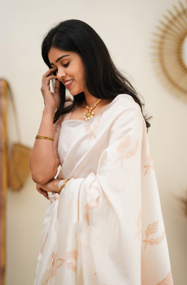 Epiphany White Soft Silk Saree With Breathtaking Blouse Piece - Colorful Saree