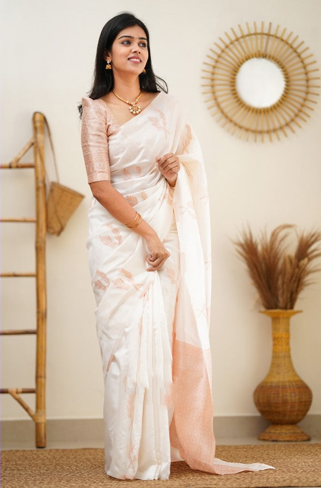 Epiphany White Soft Silk Saree With Breathtaking Blouse Piece - Colorful Saree