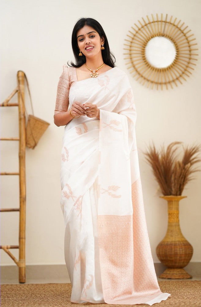 Epiphany White Soft Silk Saree With Breathtaking Blouse Piece - Colorful Saree