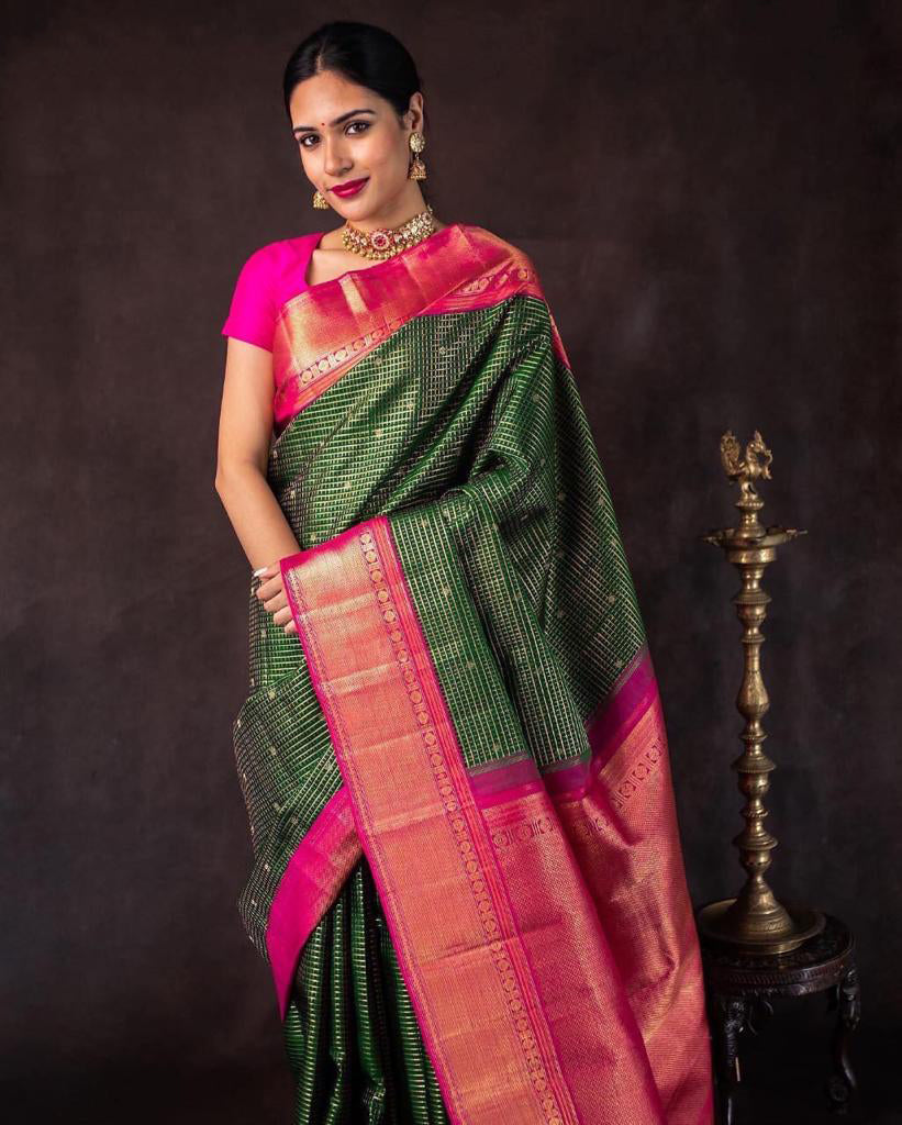 Capricious Green Soft Silk Saree With Staring Blouse Piece - Colorful Saree