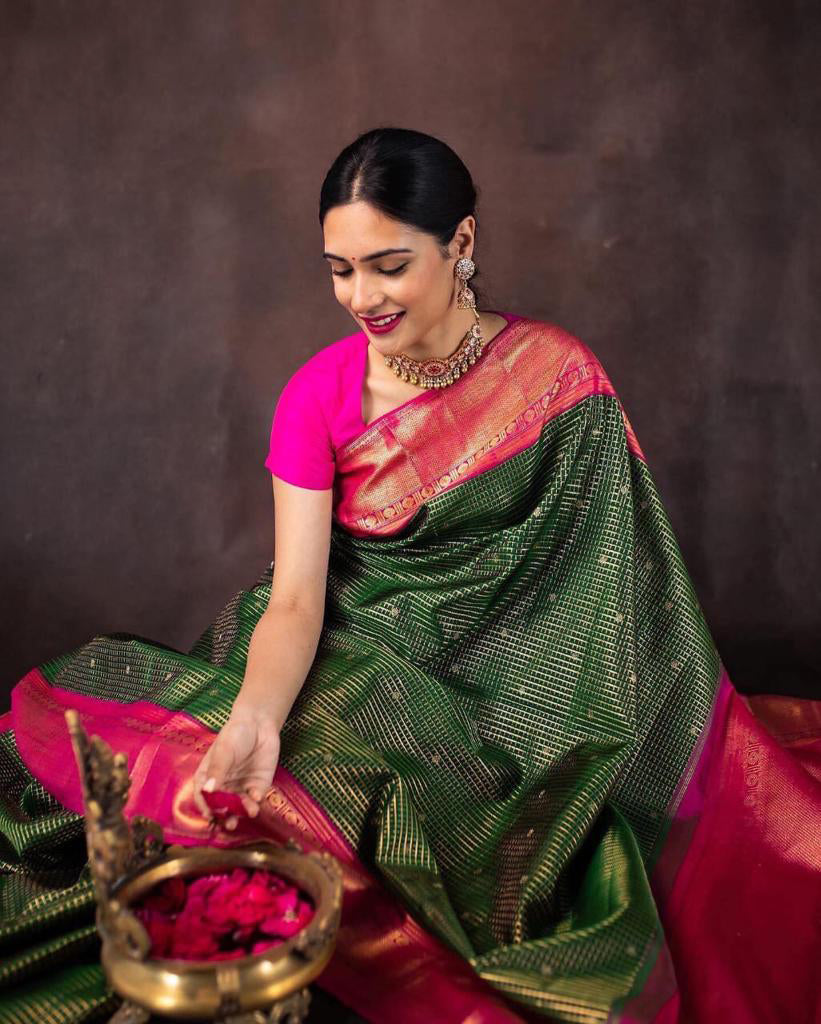 Capricious Green Soft Silk Saree With Staring Blouse Piece - Colorful Saree