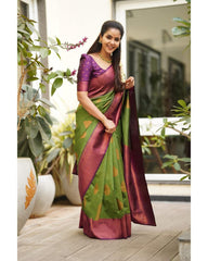 Artistic Green Soft Silk Saree With Supernal Blouse Piece - Colorful Saree