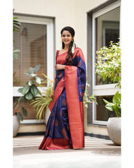 Tempting Navy Blue Soft Silk Saree With Glittering Blouse Piece - Colorful Saree