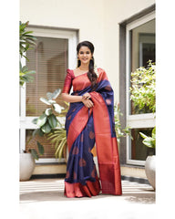 Tempting Navy Blue Soft Silk Saree With Glittering Blouse Piece - Colorful Saree