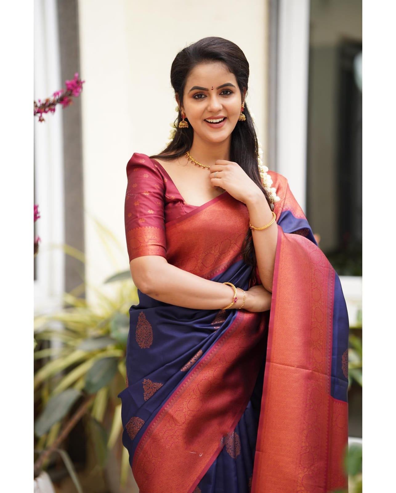 Tempting Navy Blue Soft Silk Saree With Glittering Blouse Piece - Colorful Saree