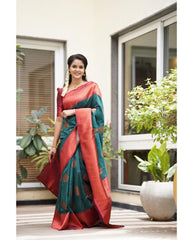 Imbrication Rama Soft Silk Saree With Artistic Blouse Piece - Colorful Saree