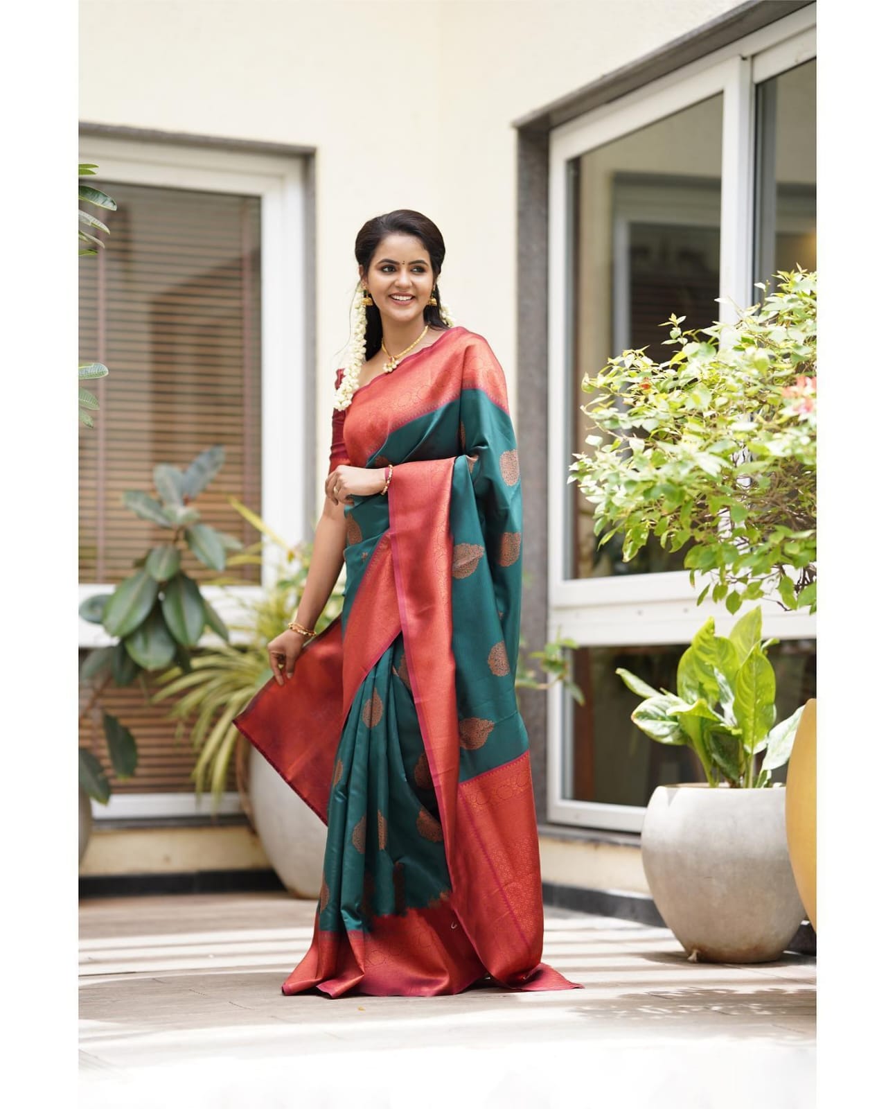 Imbrication Rama Soft Silk Saree With Artistic Blouse Piece - Colorful Saree