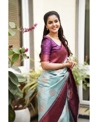 Sempiternal Sky Soft Silk Saree With Denouement Blouse Piece - Colorful Saree