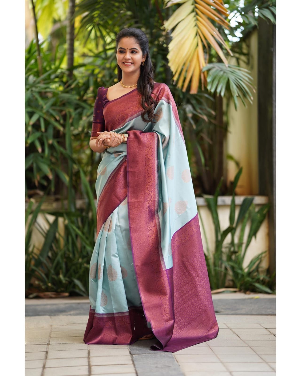 Sempiternal Sky Soft Silk Saree With Denouement Blouse Piece - Colorful Saree