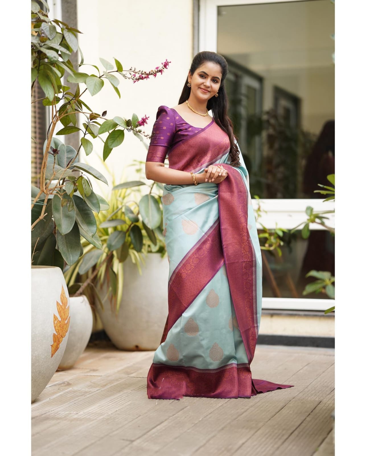 Sempiternal Sky Soft Silk Saree With Denouement Blouse Piece - Colorful Saree