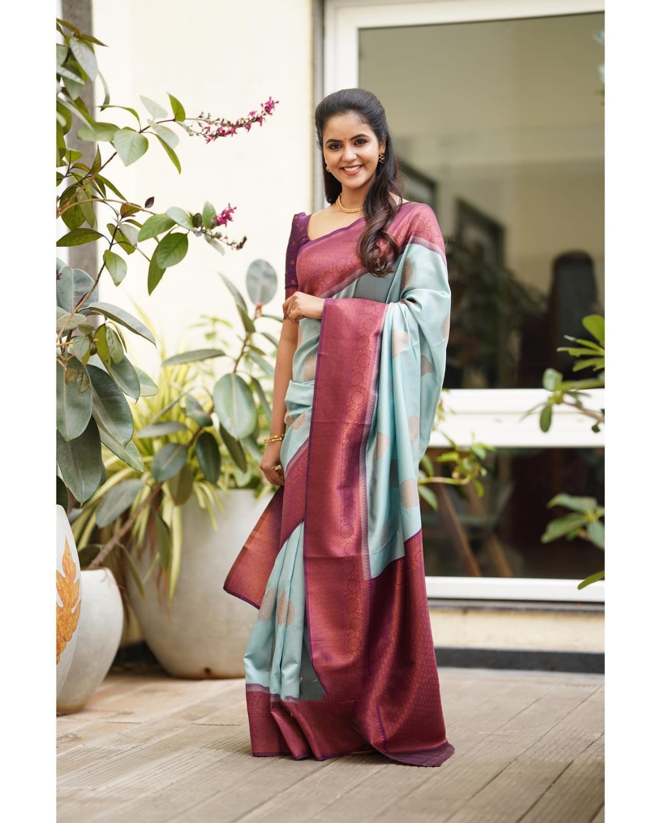 Sempiternal Sky Soft Silk Saree With Denouement Blouse Piece - Colorful Saree