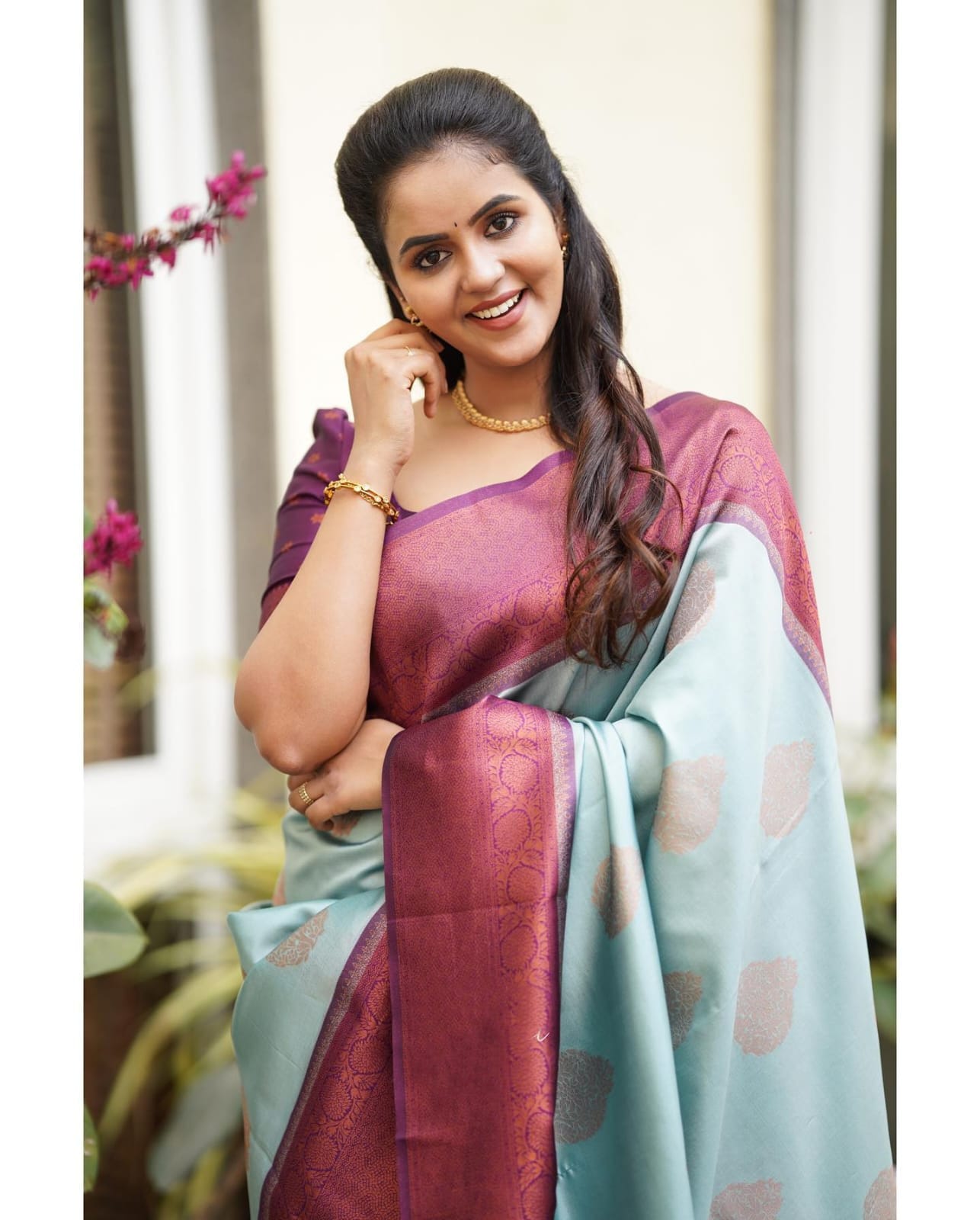 Sempiternal Sky Soft Silk Saree With Denouement Blouse Piece - Colorful Saree