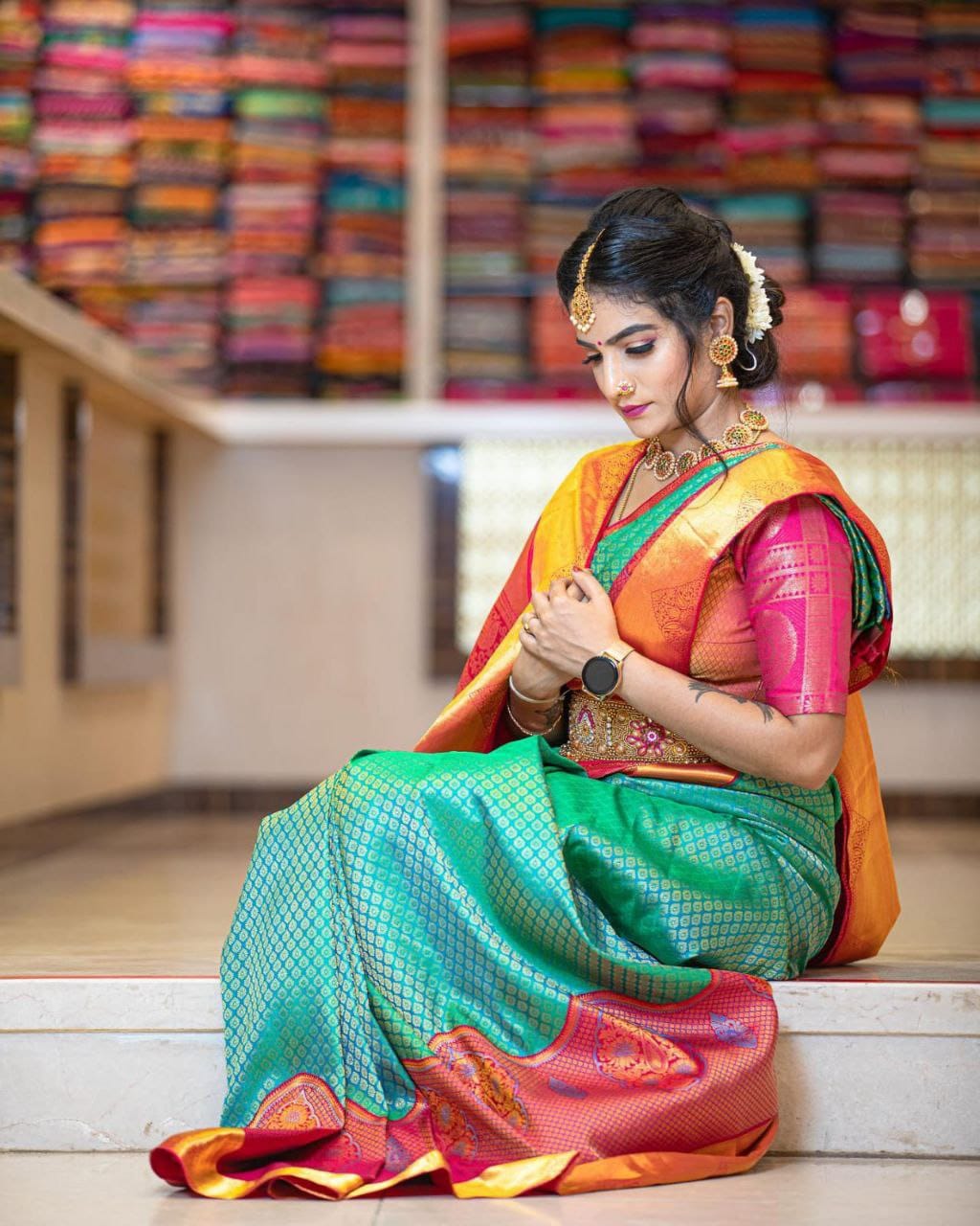 Sumptuous Rama Soft Silk Saree With Glittering Blouse Piece - Colorful Saree