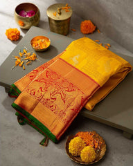 Gossamer Yellow Soft Banarasi Silk Saree With Cynosure Blouse Piece - Colorful Saree