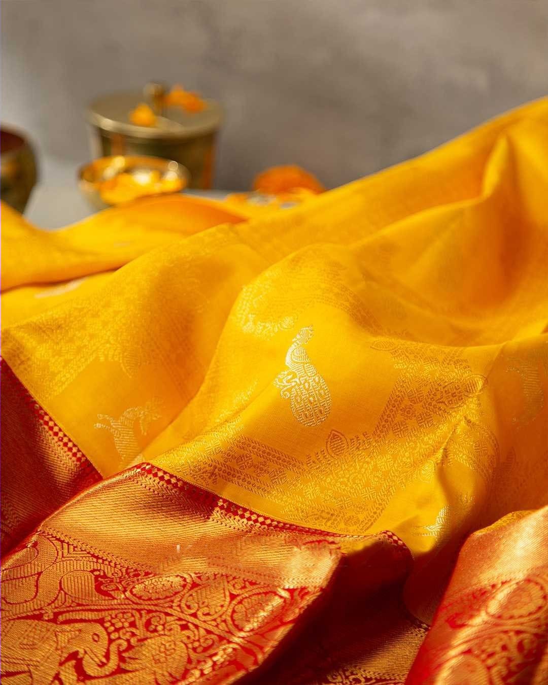 Gossamer Yellow Soft Banarasi Silk Saree With Cynosure Blouse Piece - Colorful Saree