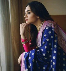 Fugacious Blue Soft Banarasi Silk Saree With Gorgeous Blouse Piece - Colorful Saree