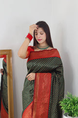 Pleasurable Dark Green Soft Silk Saree With Seraglio Blouse Piece - Colorful Saree