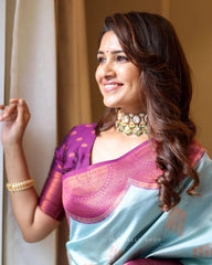 Admirable Sky Soft Silk Saree With Gorgeous Blouse Piece - Colorful Saree