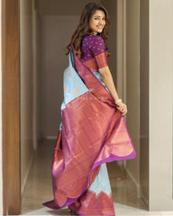 Admirable Sky Soft Silk Saree With Gorgeous Blouse Piece - Colorful Saree