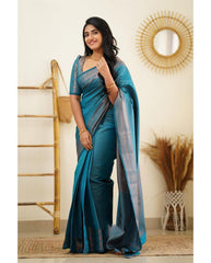 Luxuriant Firozi Soft Silk Saree With Elaborate Blouse Piece - Colorful Saree