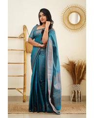 Luxuriant Firozi Soft Silk Saree With Elaborate Blouse Piece - Colorful Saree