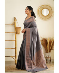 Magnetic Grey Soft Silk Saree With Palimpsest Blouse Piece - Colorful Saree