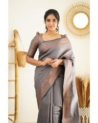 Magnetic Grey Soft Silk Saree With Palimpsest Blouse Piece - Colorful Saree