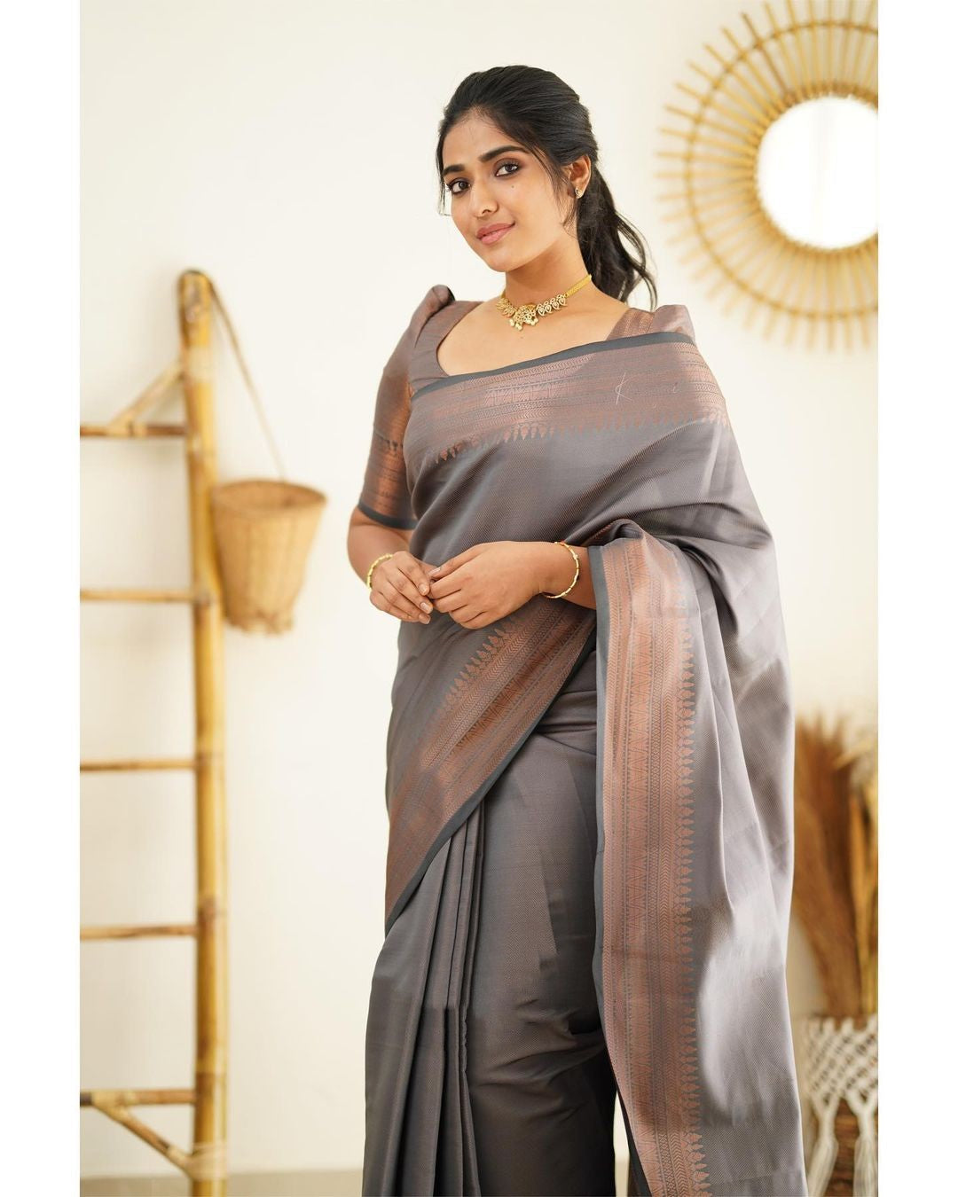 Magnetic Grey Soft Silk Saree With Palimpsest Blouse Piece - Colorful Saree