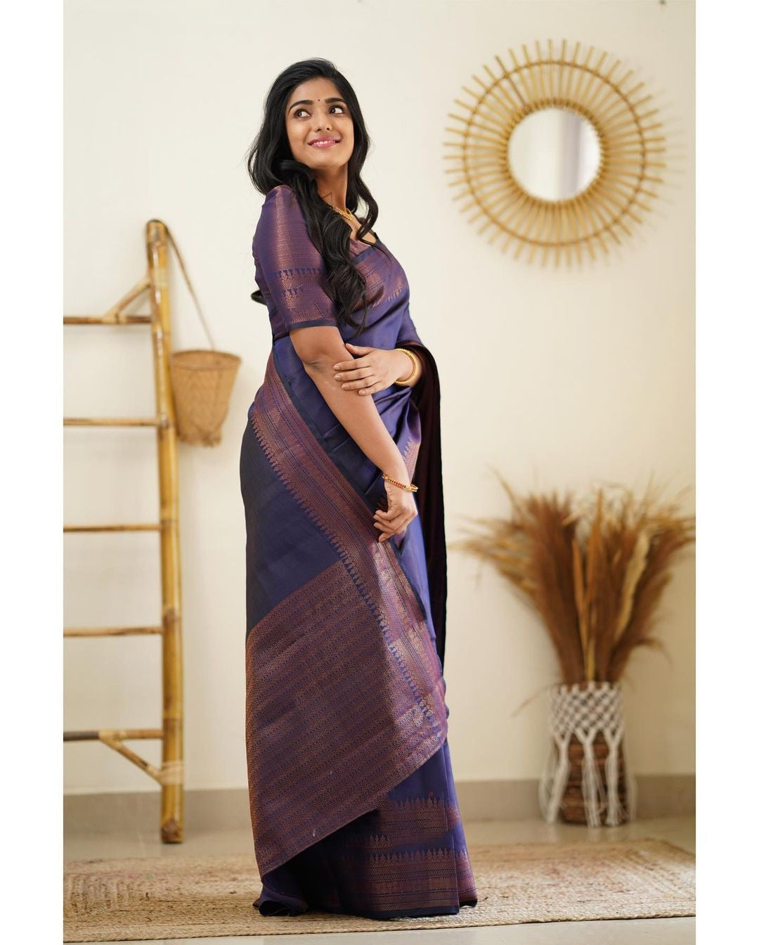 Dissemble Navy Blue Soft Silk Saree With Gossamer Blouse Piece - Colorful Saree