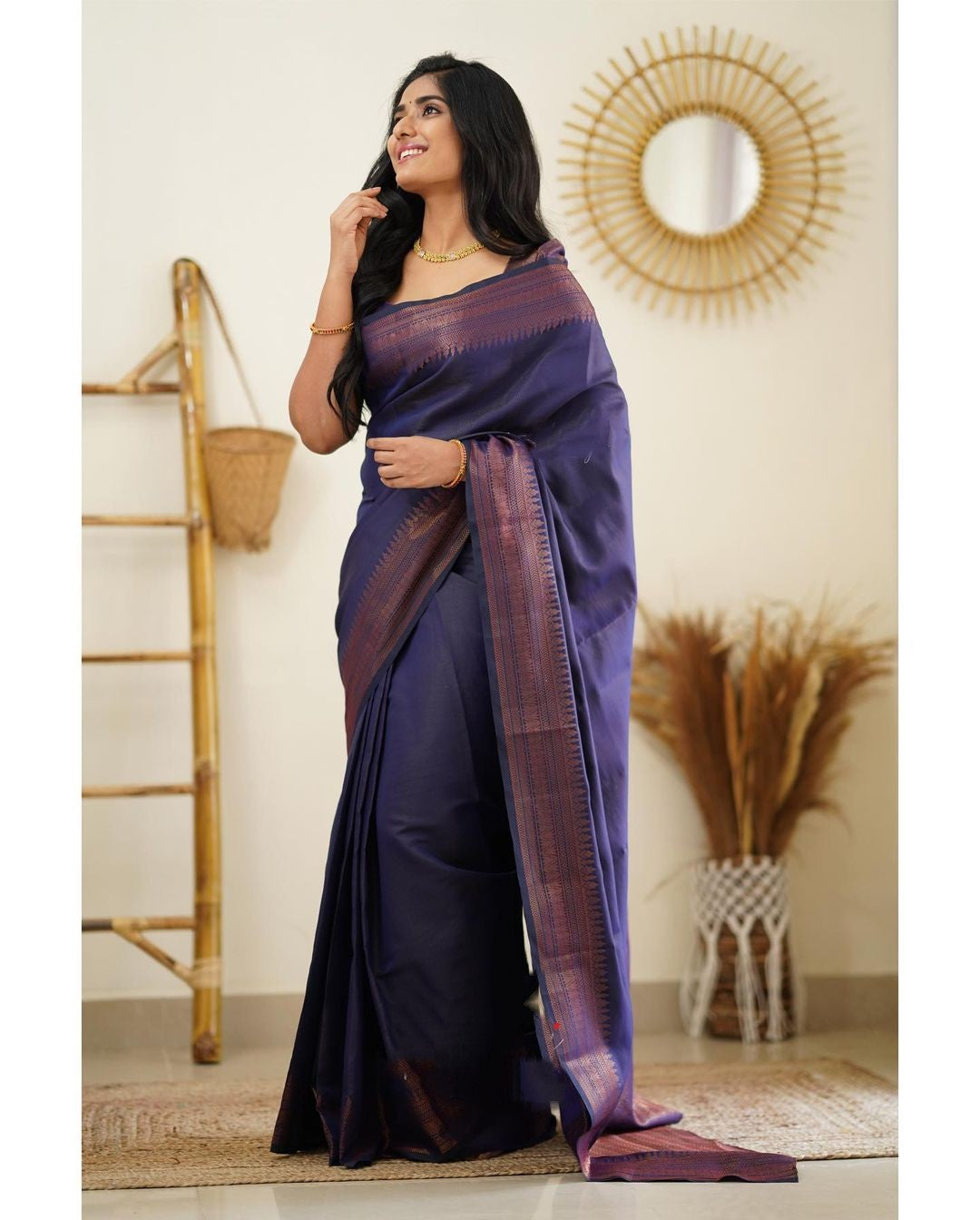 Dissemble Navy Blue Soft Silk Saree With Gossamer Blouse Piece - Colorful Saree