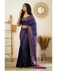 Dissemble Navy Blue Soft Silk Saree With Gossamer Blouse Piece - Colorful Saree