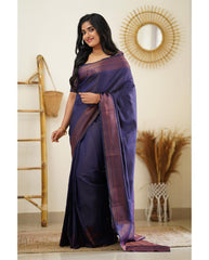 Dissemble Navy Blue Soft Silk Saree With Gossamer Blouse Piece - Colorful Saree