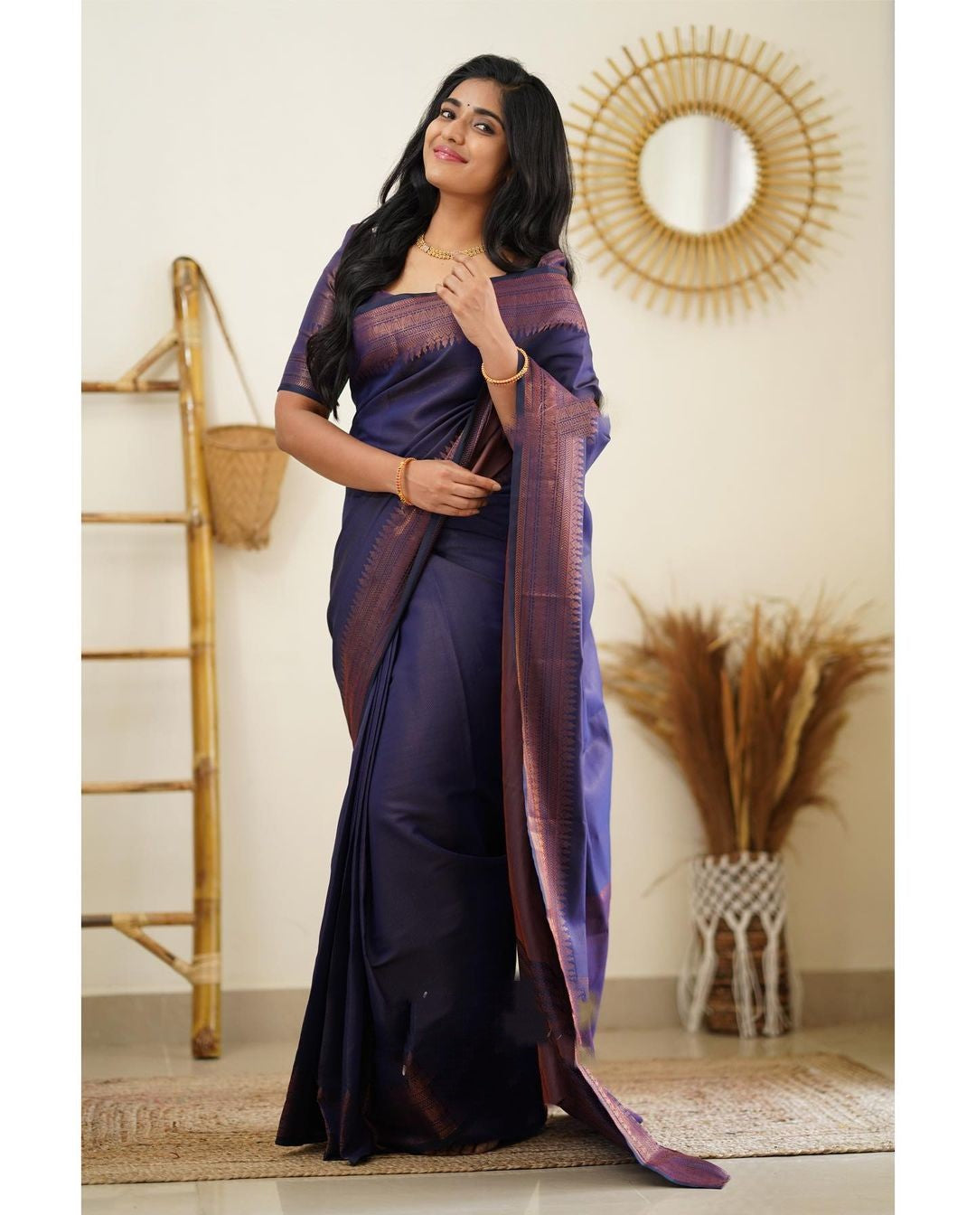 Dissemble Navy Blue Soft Silk Saree With Gossamer Blouse Piece - Colorful Saree