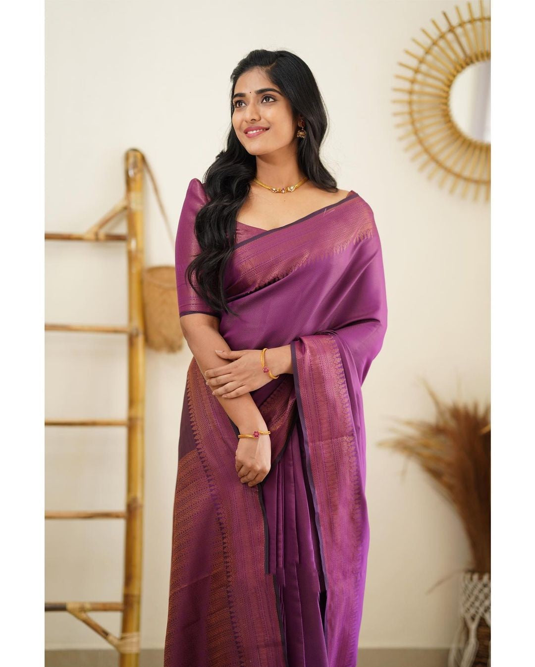 Desuetude Purple Soft Silk Saree With Dissemble Blouse Piece - Colorful Saree