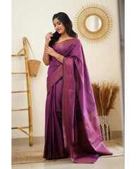 Desuetude Purple Soft Silk Saree With Dissemble Blouse Piece - Colorful Saree