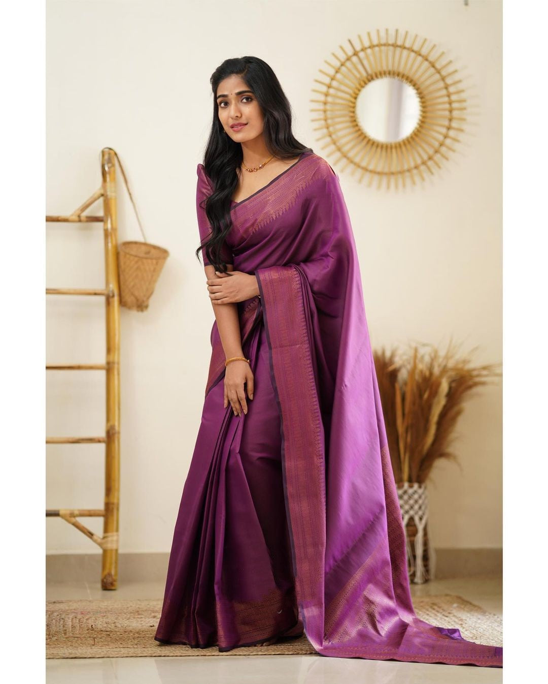 Desuetude Purple Soft Silk Saree With Dissemble Blouse Piece - Colorful Saree