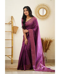 Desuetude Purple Soft Silk Saree With Dissemble Blouse Piece - Colorful Saree