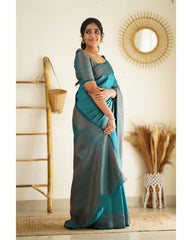 Eloquence Rama Soft Silk Saree With Lagniappe Blouse Piece - Colorful Saree