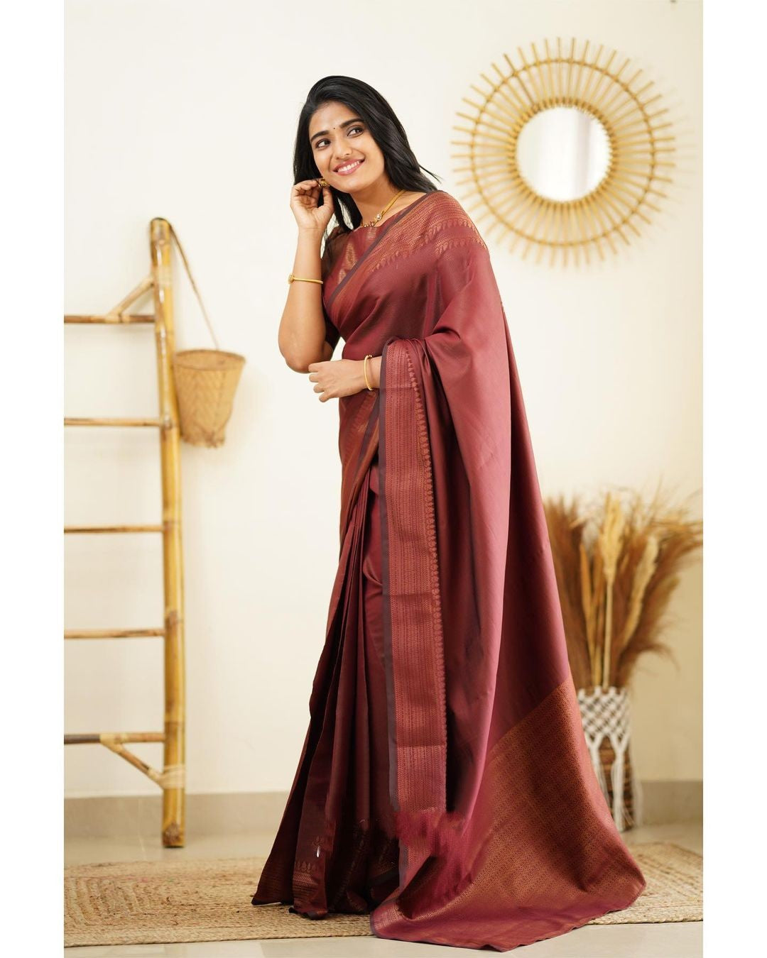 Moiety Wine Soft Silk Saree With Palimpsest Blouse Piece - Colorful Saree