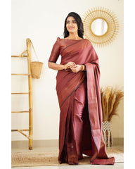 Moiety Wine Soft Silk Saree With Palimpsest Blouse Piece - Colorful Saree