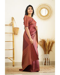 Moiety Wine Soft Silk Saree With Palimpsest Blouse Piece - Colorful Saree