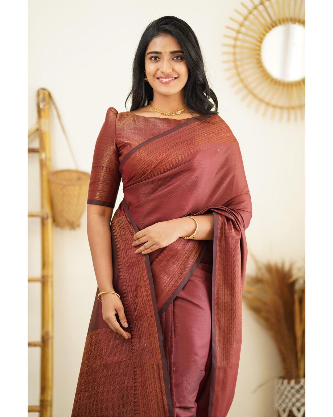 Moiety Wine Soft Silk Saree With Palimpsest Blouse Piece - Colorful Saree