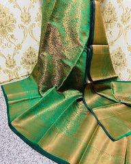 Smashing Green Soft Banarasi Silk Saree With Snazzy Blouse Piece - Colorful Saree
