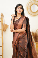 Gleaming Brown Soft Silk Saree With Flaunt Blouse Piece - Colorful Saree