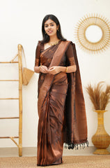 Gleaming Brown Soft Silk Saree With Flaunt Blouse Piece - Colorful Saree